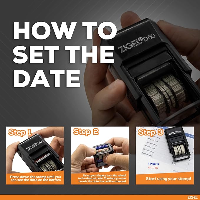ZIGEL D50 Date Stamp with Approved - Self Inking Date Stamp - Blue