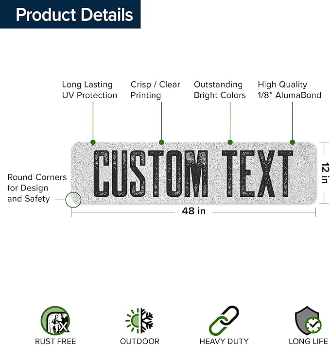 Custom Sign, Custom Street Sign, 11 Font Colors, 13 Font Styles, 4 Hole Options, 22 Sizes, 12x48 Inches, Rust Free DiBound, Fade Resistant, Made in USA by My Sign Center (Concrete)