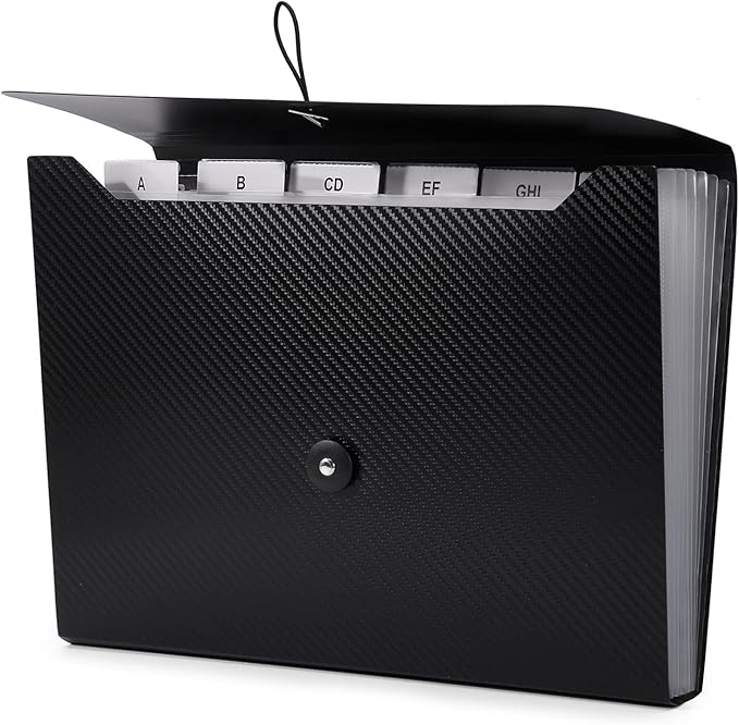 Cesil Black 7-Pocket Expanding File Folder, 33x24x3.5cm, A4, Letter, Polypropylene, Paper, 1x