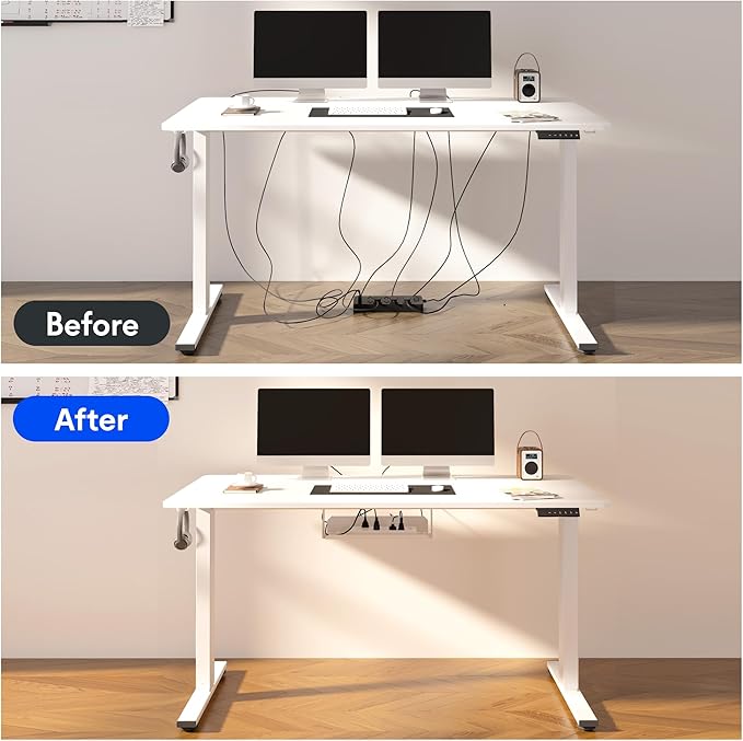 FLEXISPOT EN2 Whole-Piece Standing Desk with Clamp Power Strip, 48 x 30 Electric Stand Up Height Adjustable Desk with Cable Management (Gray Frame + 48" Gray Wood Grain Desktop, 2 Packages)
