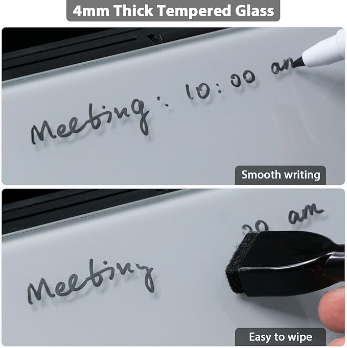 Varhomax Glass Desk Whiteboard with Storage, Desktop Organizer to-do List Memo Notepad Dry Erase White Board for Home Office and School Supplies (Black&Gray)