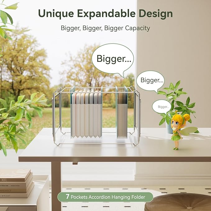 Wheat Straw Expanding Hanging File Folders, File Organizer, 1.2" Accordion Pockets, Large Capacity, Letter Size for Filing Cabinet, 100% BPA Free, Return to Nature, Healthy Living-Mint Green