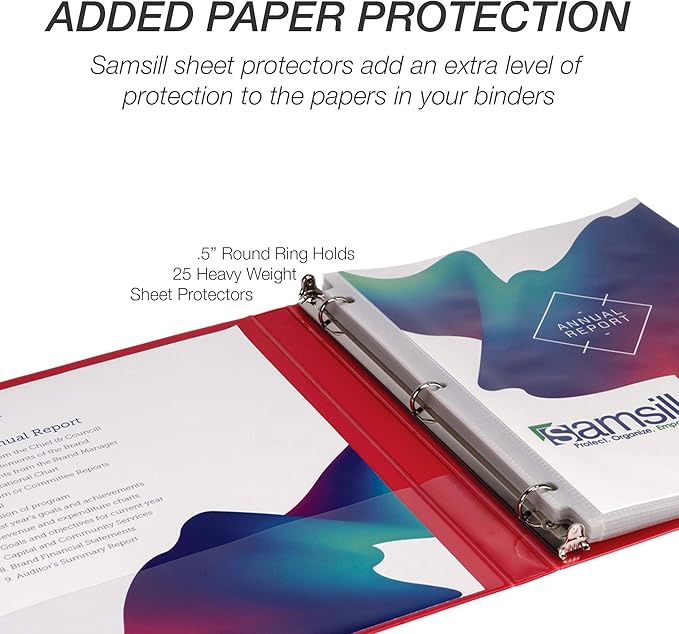 Samsill Durable .5 Inch Binder, Made in the USA, Round Ring Customizable Clear View Binder, Red, 8 Pack (MP88413)