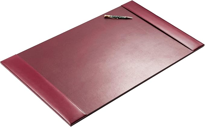 DACASSO Bonded Leather Desk Pad with Side Rails - Luxury Leather Desk Blotter for Writing - Padded Executive Desk Surface Protector - ( Burgundy, 30” x 18”)