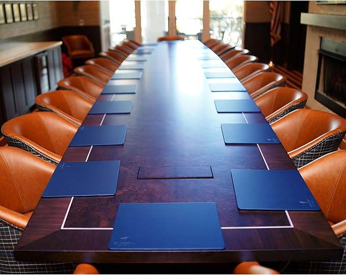 Dacasso 17" x 14" Navy Blue Leatherette Luxury Conference Table Pad - Desk Blotter for Writing - Boardroom Organization & Executive Desk Decor