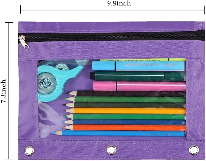 YoeeJob Pencil Pouch for 3 Ring Binder，Zipper Pencil Pouches Bulk，Pencil Case Pouch with Clear Window for Class, School, Office, Purple，24 Packs