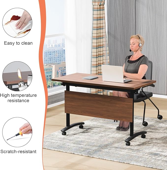 JEHUJD Conference Table,55.1''Folding Conference Room Table for 4-12 People,Mobile Flip Top MeetingTraining Table with Different Coulor and Styles for Offices, Classrooms,Meeting Room (4, D)