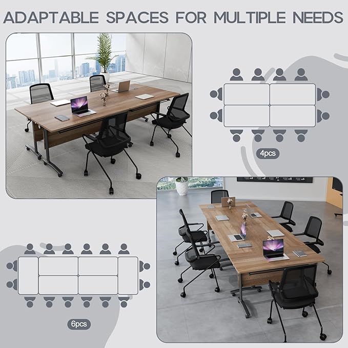 Folding Conference Table 4ft 5ft, Foldable Office Meeting Desk for 6 People, Multiple Sizes Colors Mobile Conference Room Table for Training Room School Business Furniture (2, White Walnut, 47in)