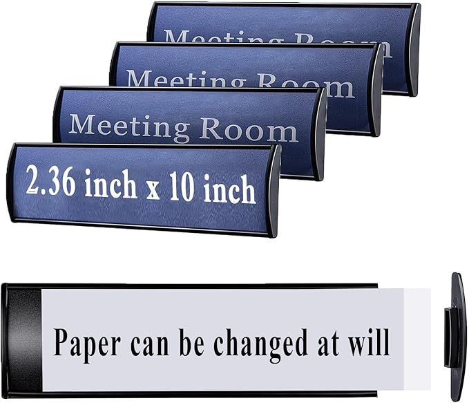 Set of 5 - Nameplate Holder for Wall Mount, 2.36'' x 10'' Curved Office Business Door Sign Holder-Black
