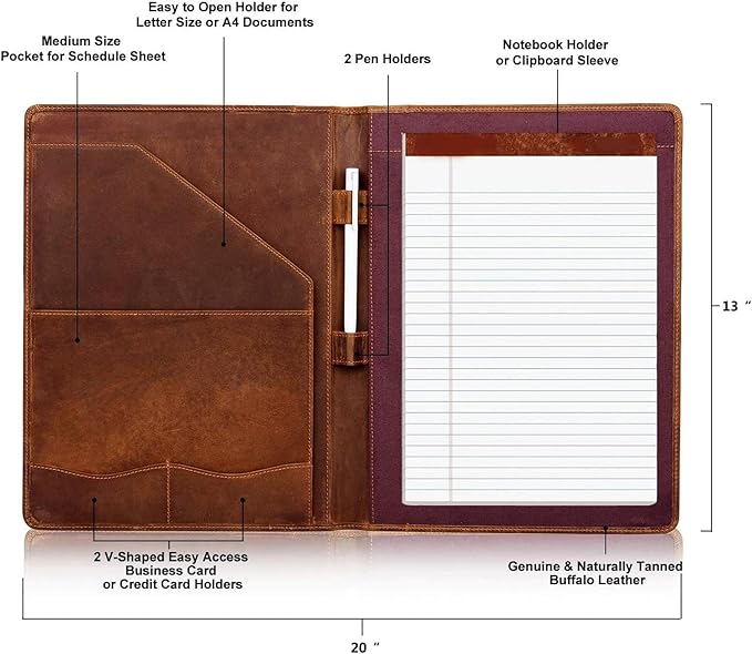 Jack&Chris Leather Portfolio, A4 Document Folder Legal Pad Padfolio, Professional Writing Letter Notepad Clipboard Sleeve Organizer, Resume Folio Binder for Men&Women,JC1823