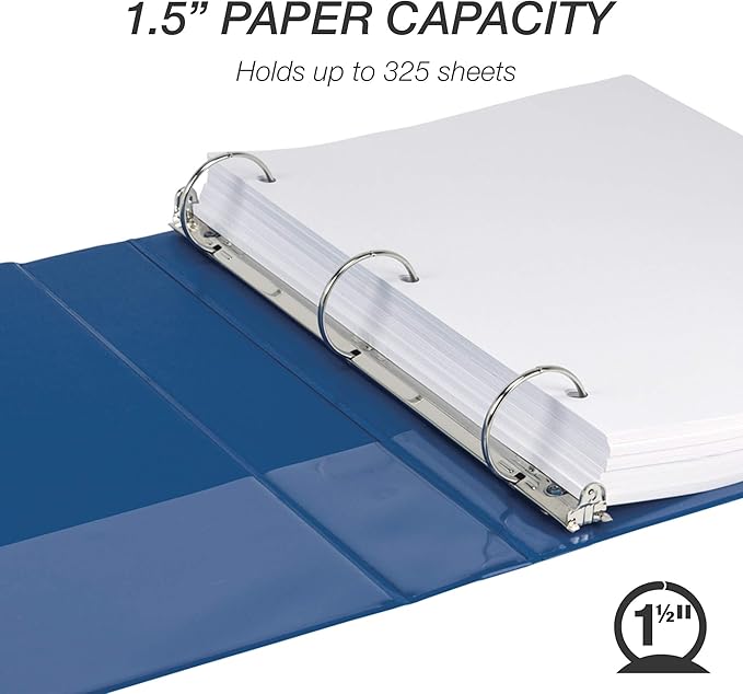 Samsill Durable 1.5 Inch Binder, Made in the USA, Round Ring Customizable Clear View Binder, Blue, 4 Pack (MP48452)