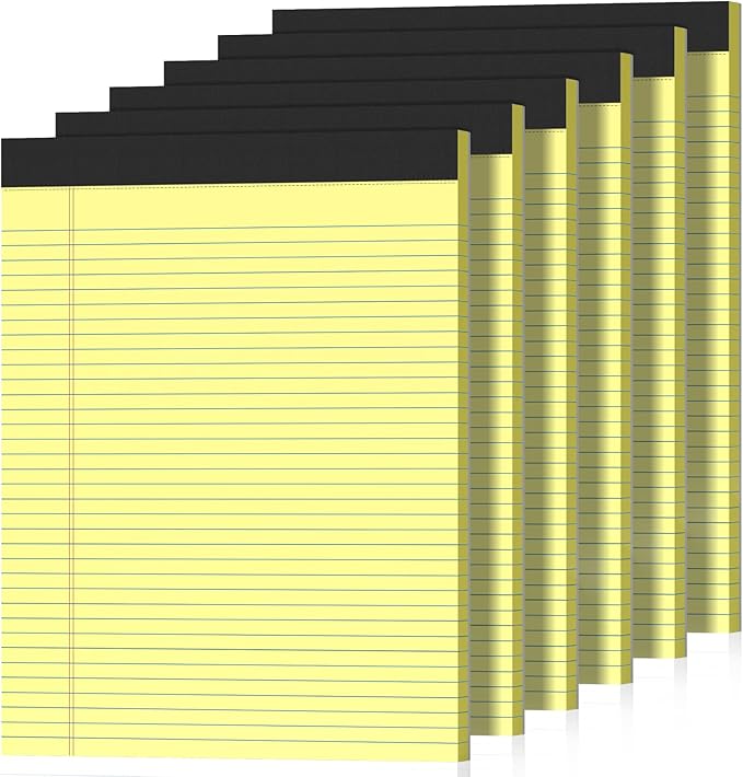 6 Pack Legal Pads 8.5" x 11" College Ruled Yellow Note Pads 8.5 x 11 Inch Micro-Perforated Notepad 300 Sheets in Total Lined Writing Paper Notebook for Office, School Supplies & To-Do Lists
