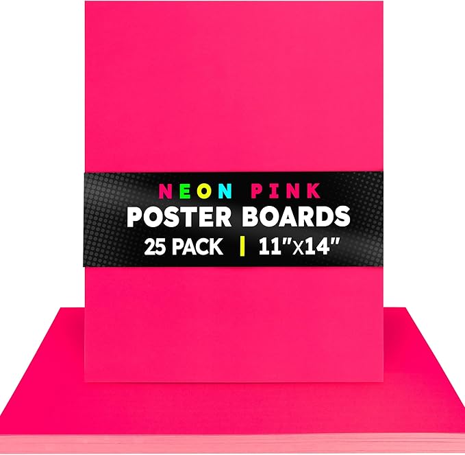 Hygloss Medium Poster Board 11x14 - 25 Neon Pink Single Color Poster Boards Bulk Pack - 10 Pt. Thickness Colored Poster Board Paper for Projects, Signs, Displays - Posterboard Multipack 11" x 14"