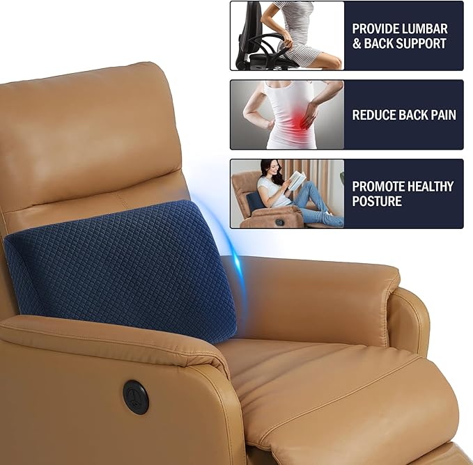 HOMBYS Lumbar Support Pillow for Recliner Chair, Memory Foam Back Support Cushion for Elderly,Extra Large Lumbar Support Pillow,Thick Backrest for Home Reading (Navy Blue, 20“x13.5"x5")