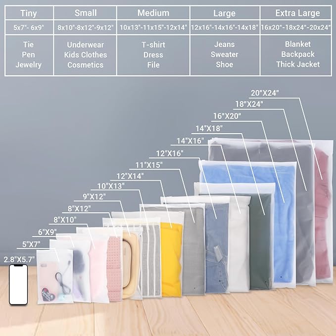 Svaldo Clothes Packaging Bags for Shipping, 25 Count 14x16 inch Frosted Zipper Plastic Bags for Clothing, Thick Plastic Apparel Bag for Packaging T-Shirt, Shirt, 3 Mil, with Vent Holes Storage Bag