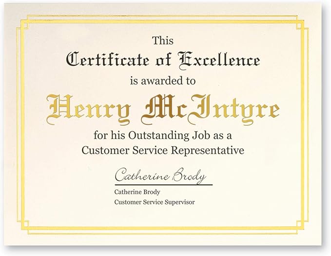 PaperDirect Foil Elegance Specialty Certificates, 50 Sheets of 38lb Cream Paper, 8½" x 11", Double Gold Foil Border, Perfect for Awards, Students, Employees, Volunteers, Course Completion, Diplomas