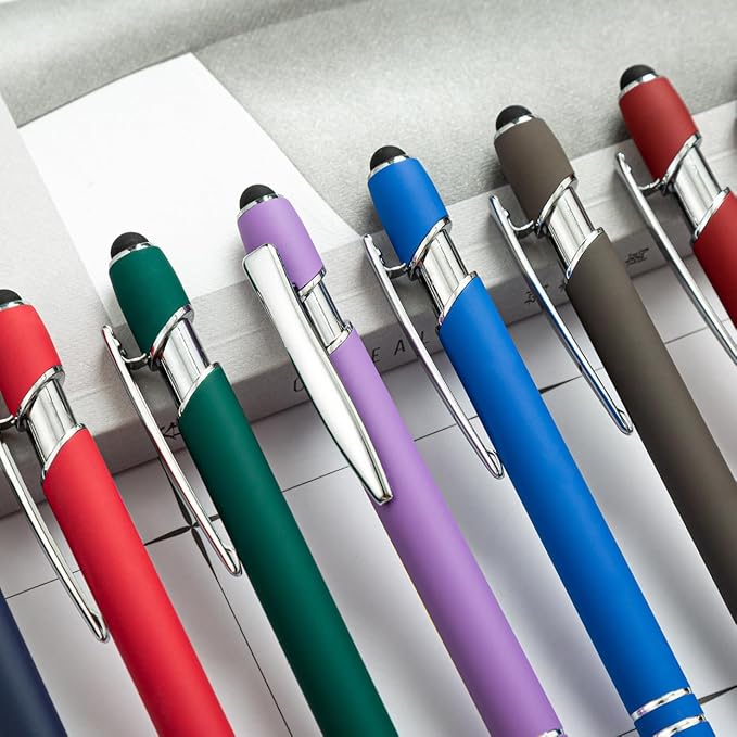 HEYZARDA Personalized Pens with Name Text Logo Custom Ballpoint Pen for Business Office Events with Stylus for Touchscreen 20 Pcs Blue
