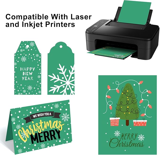 OcePor 100 Sheets Christmas Green Cardstock Paper, Colored Printer Paper 8.5 x 11, Card Stock Thick Construction for Craft,Scrapbook，Office Printing, Invitations, Certificates，92 lb/250gsm