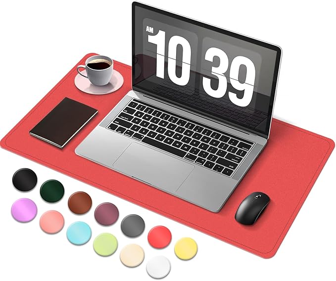 Leather & Suede Desk Cover | Non-Slip Large Mouse Pad | Waterproof Office & Home Blotter (Candy Red, 23.6" x 13.7")