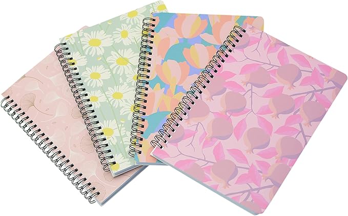 Yansanido Spiral Notebook, 4 Pcs A5 Thick Leaves Design Hardcover 8mm Ruled 4 Color 80 Sheets -160 Pages Journals for Study and Notes (Leaves)