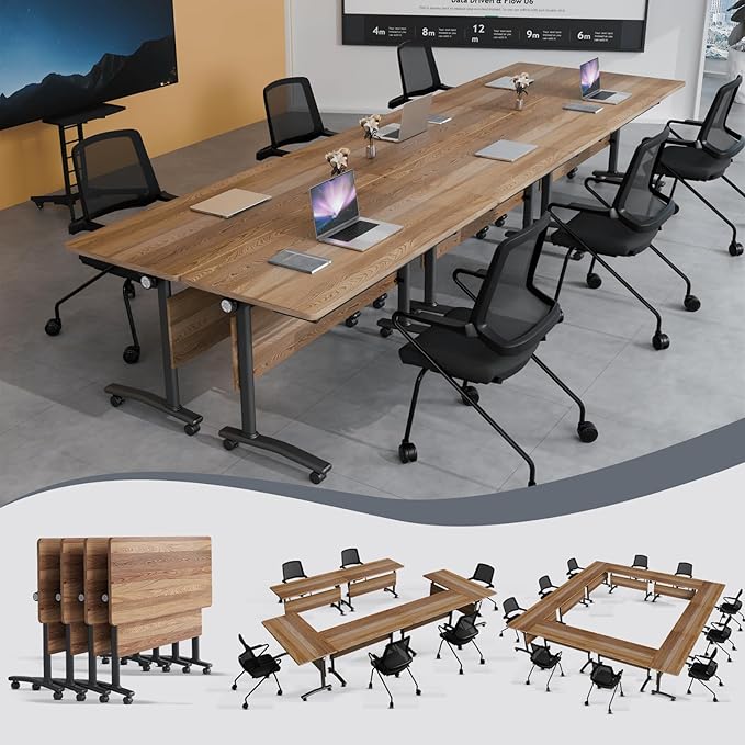 Folding Conference Table 4ft 5ft, Foldable Office Meeting Desk for 6 People, Multiple Sizes Colors Mobile Conference Room Table for Training Room School Business Furniture (6, White Walnut, 47in)