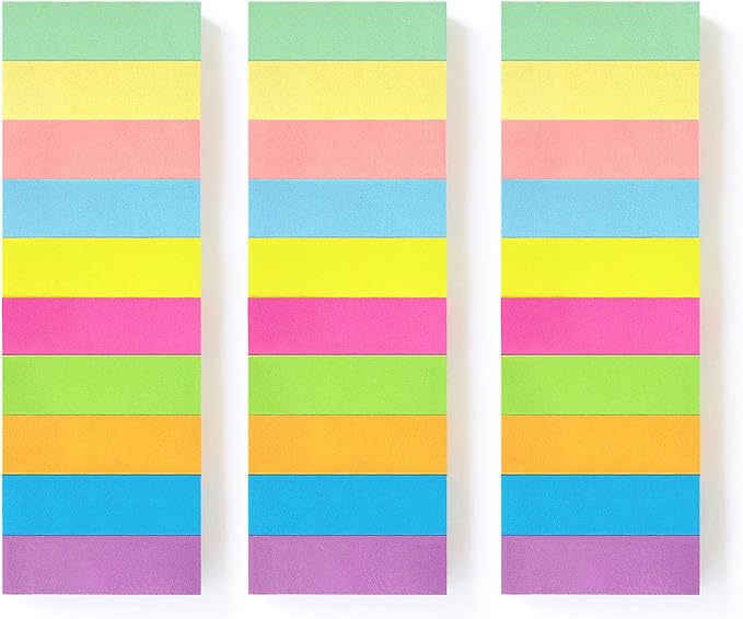 30 Pads 0.5x1.8 Sticky Notes Flags Tabs Page Markers 10 Bright Color Sticky Index Tabs Page Flags 80 Sheet/Pad