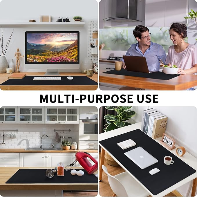 Leather Desk Pad, Mouse Pad, Non-Slip Desk Protector Mat, Leather Desk Blotter, Computer Desk Pad, Waterproof Desk Mat for Home Office and Decor - Black (31.5×15.7 Inches)
