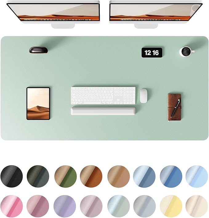 YSAGi Leather Desk Protector, Office Mat, Large Mouse Mat, Non-Slip PU Leather Blotter, Laptop Desk Pad, Waterproof Writing Pad for Office and Home (Pale Green, 47.2" x 23.6")