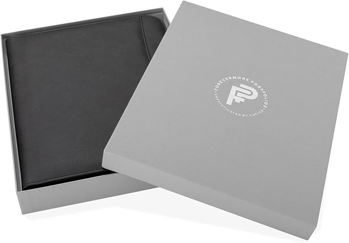 Forevermore Portfolios Padfolio Binder - Professional Faux Leather Travel Organizer Pouch for Tablet, Documents, Presentation Folders, Zipper Closure, Notepad - Black