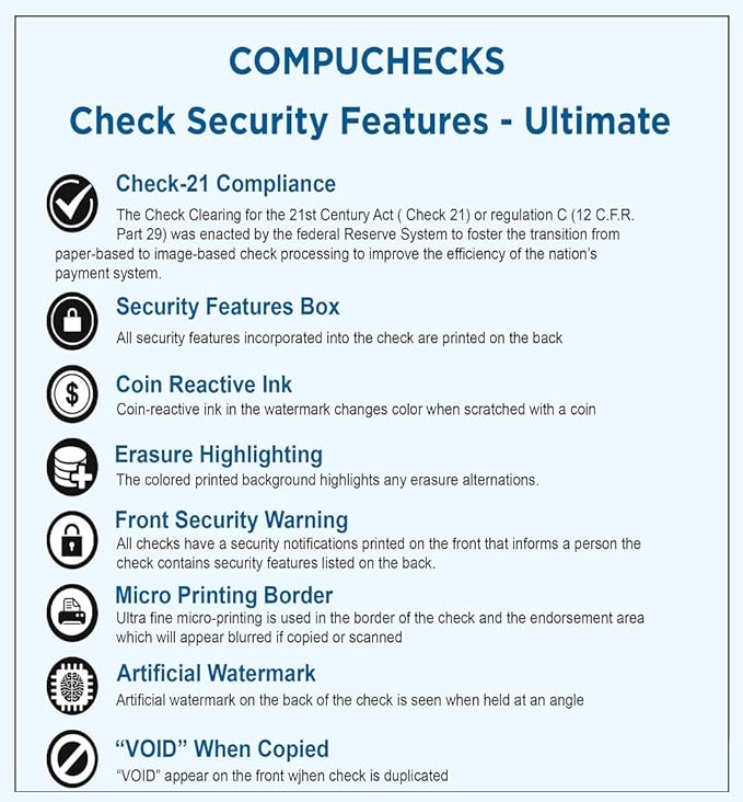 Compuchecks Check on Top Blank Check Paper - 1000 Pack, Quick-Books & Laser Printer Compatible - Security Business Checks with Voucher - 8.5" x 11" Blue Diamond