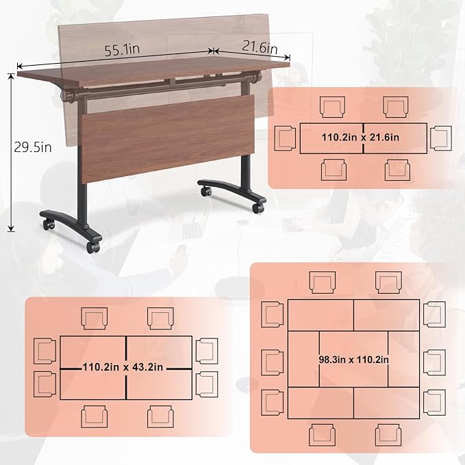 JEHUJD Conference Table,55.1''Folding Conference Room Table for 4-12 People,Mobile Flip Top MeetingTraining Table with Different Coulor and Styles for Offices, Classrooms,Meeting Room (4, D)