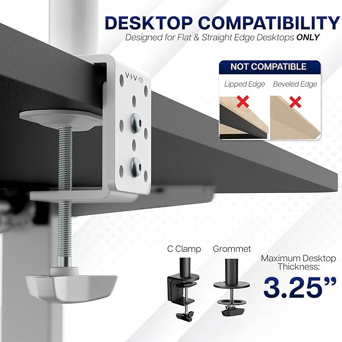 VIVO Dual Monitor Desk Mount, Heavy Duty Fully Adjustable Stand, Fits 2 LCD LED Screens up to 32 inches, White, STAND-V032W