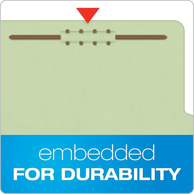 Pendaflex Recycled Classification File Folders, 2 Dividers, 2" Embedded Fasteners, 2/5 Tab Cut, Letter Size, Light Green, Box of 10 (24076R)