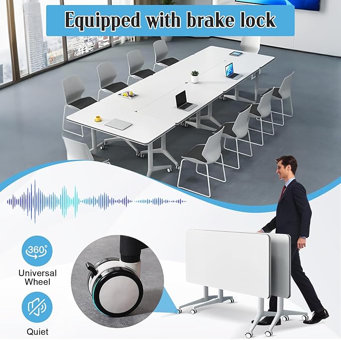 Conference Table,55.1''Folding Conference Room Table for 4-12 People,Mobile Flip Top MeetingTraining Table with Different Coulor and Styles for Offices, Classrooms,Meeting Room (8, 70.8''A)