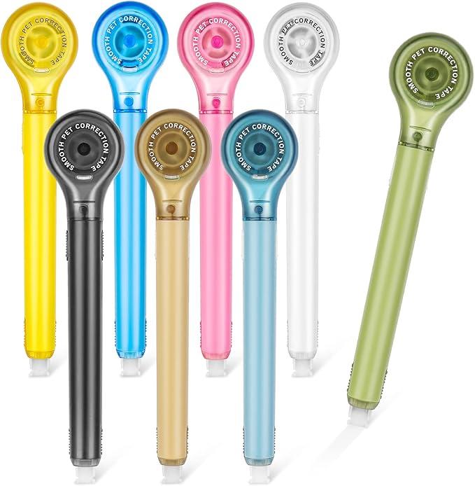 8 Pack Correction Tape Pens, 8 Color Comfortable Pen Shape Correction Pen Tape Pens Easy to Use Applicator for Instant Correction School Office Supplies, 1/5" X 236"