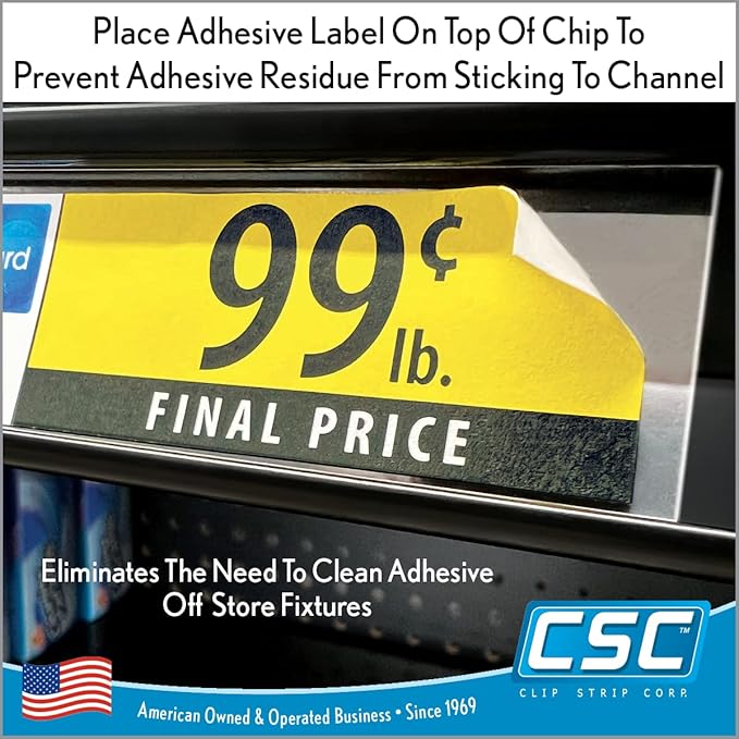 Clip Strip Corp. Price/Data Channel Label Holder Chips, Clear Plastic Tags, 4" L x 1.25" H, 7.5 Mil Thick, Gondola Shelf Edge, Reusable, Made for Point of Purchase Shelf Molding (2000)