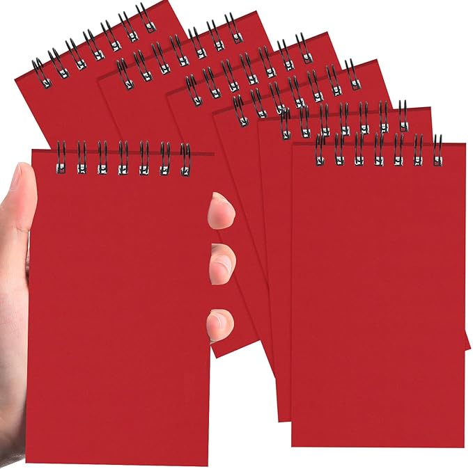 Tenceur 6 Pcs Pocket Notebook Bulk Small 3x5 Inch Spiral Notepads Mini Top Bound Notebook with Lined 120 Pages Ruled Memo Pads for Office College Nurse Essentials Back to School Gift (Red)