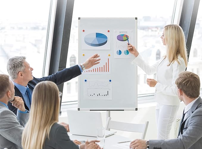 BIBOC Mobile Dry Erase Board – 40x28 inches Magnetic Portable Whiteboard Stand Adjustable Easel White Board Flipchart Easel Board with 25 Sheets Paper Pad 1 Eraser, 2Markers