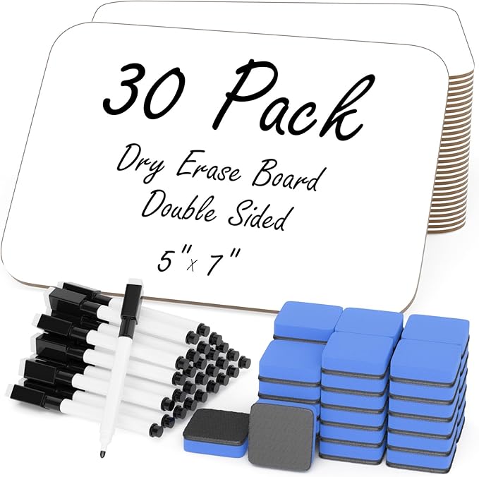 30 Pack Small White Board Dry Erase 5x7 Inch Mini Whiteboard Small Dry Erase Board with Markers Erasers Double Sided Dry Erase Lapboards for Students Teachers School Supplies Meeting Voting (30)