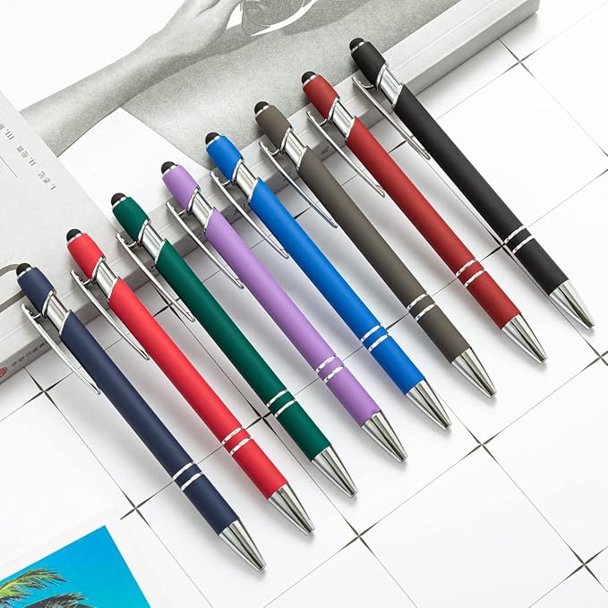 HEYZARDA Personalized Pens with Name Text Logo Custom Ballpoint Pen for Business Office Events with Stylus for Touchscreen 20 Pcs Wine