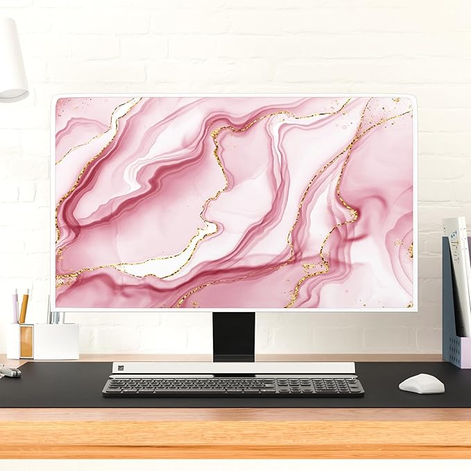 Baocicco Gold Pink Marble Waterproof TV Display Screen Cover 75 Inch TV Accessories Laptop TVs LCD Screen Decoration for Tablet Anti-Static Dustproof Protective for Home Office