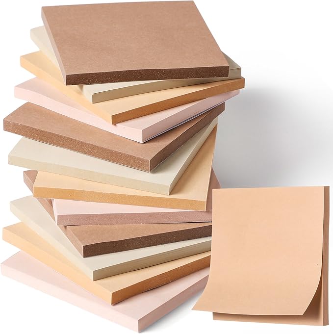 Thenshop 12 Pads Boho Sticky Notes 3''x3'', Self Stick Notes Pads Boho Office Supplies, Vintage Aesthetic School Accessories 50 Sheets/pad