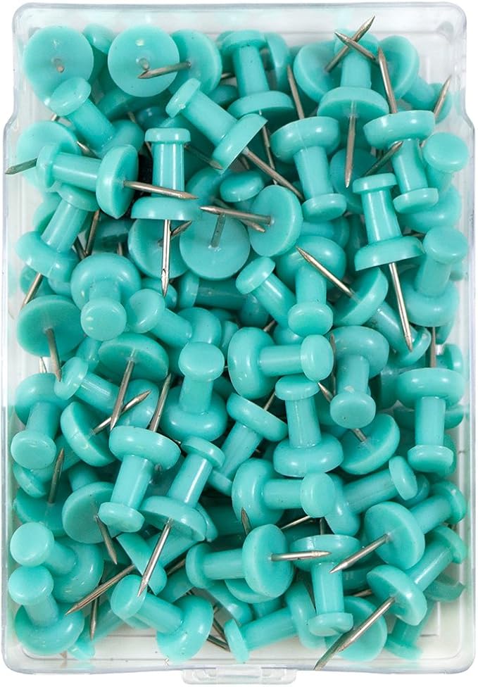JAM PAPER Colorful Push Pins - Teal Pushpins - 2 Packs of 100