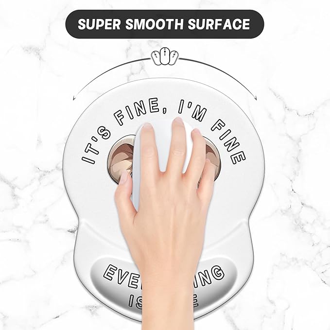 ITNRSIIET Ergonomic Mouse Pad with Gel Wrist Support Small Wrist Rest Smooth Surface Non-Slip PU Base Comfortable Office Supplies Pain Relief, 8.7 x 7.2 inches, Pretty Fine Elephant White