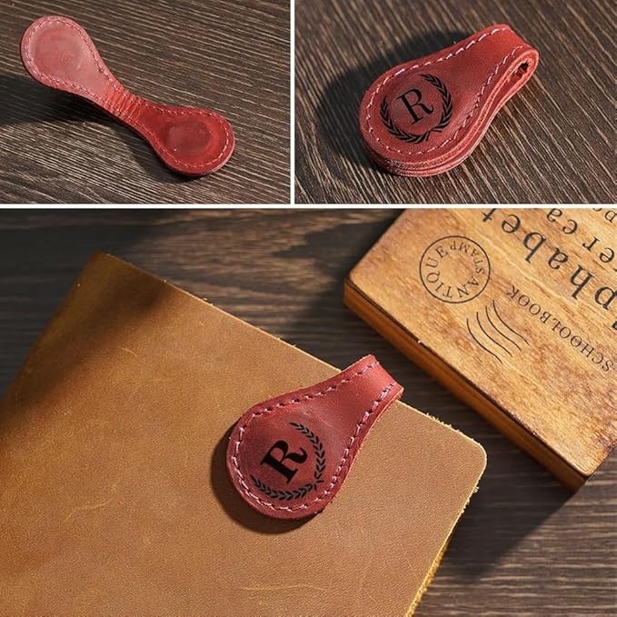 Personalized Magnetic Leather Bookmark, 26 Letters Custom Leather Bookmarks, Handmade, Leather Magnetic Bookmark for Book Lovers Readers Women Kid(Brown，A）