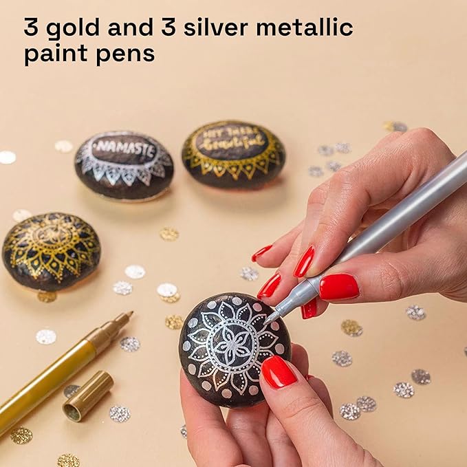 ARTISTRO 6 Acrylic Gold & Silver Paint Pens - 0.7mm Extra-Fine Markers - Great for Greeting Cards, Ornament Decor, & More