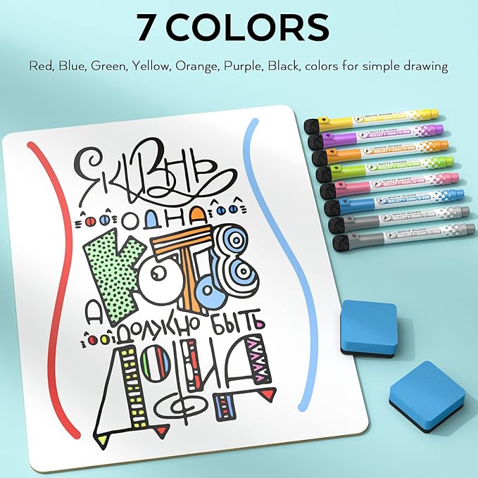 Nicpro Dry Erase Lap Board 12 x 16 inches 2 Pack Kid Double Sided Blank Small Lapboard with 8 Pens, 2 Eraser, Learning Mini Whiteboard Portable Drawing Board for Student and Classroom Use