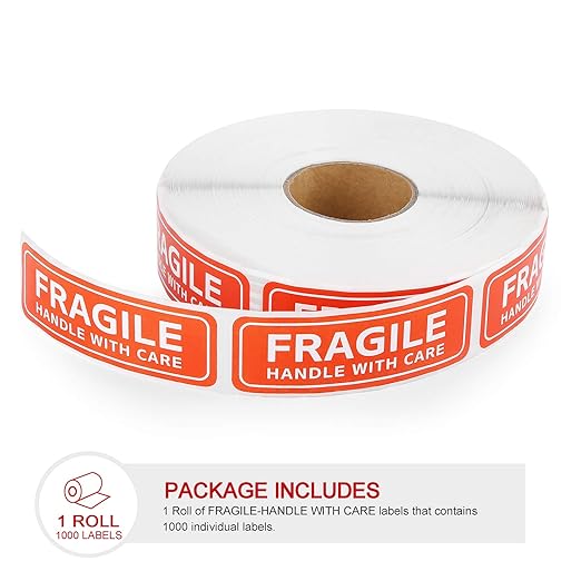 Methdic Fragile Stickers - 1"x 3" Strong Adhesive Fragile Labels 1 Roll/1000 Labels(Handle with Care,Fragile) Stickers for Shipping and Moving