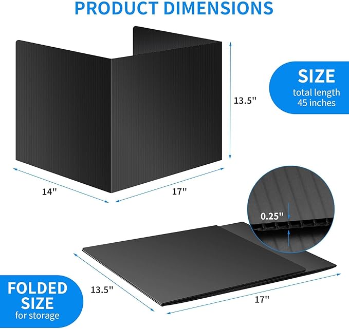 24 Pack Black Desk Dividers for Students, Privacy Shields Folder for Students, Durable & Waterproof Plastic Study Board, Classroom Teacher Supplies Test Divider, Includes 10pcs Extra Labels