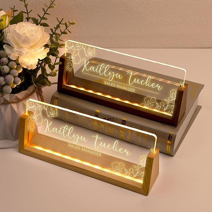 Desk Name Plate Personalized, Custom Office Light Up Name Plate for Desks, Desk Decorations for Women Men Office, Employee Appreciation Gifts for Coworkers